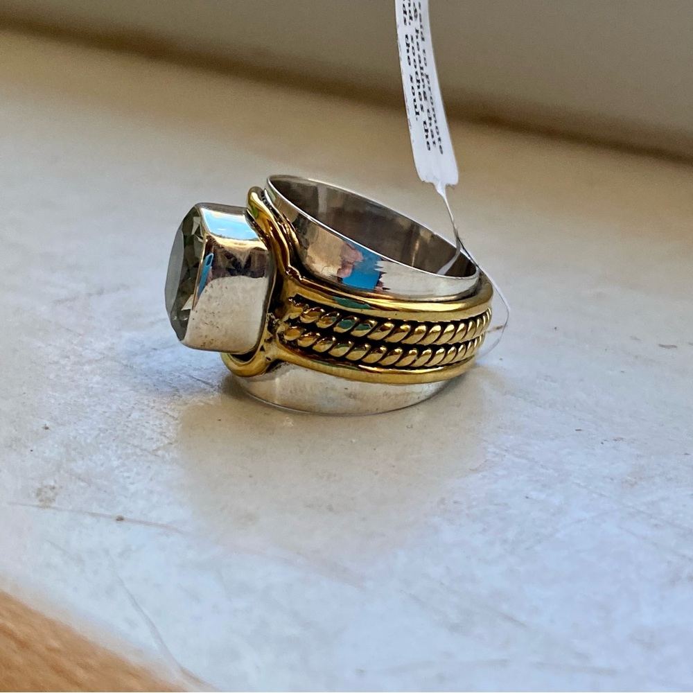 Green amethyst sterling silver and brass ring - Picture 5 of 14